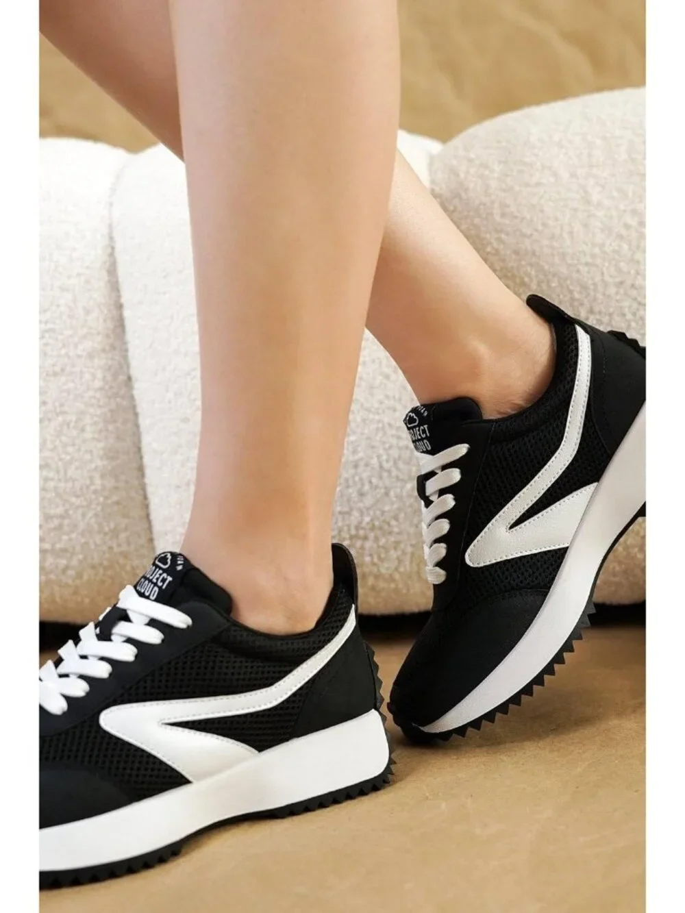 🆕Project Cloud Women's Black White Sneakers Memory Foam Lightweight Lace Up